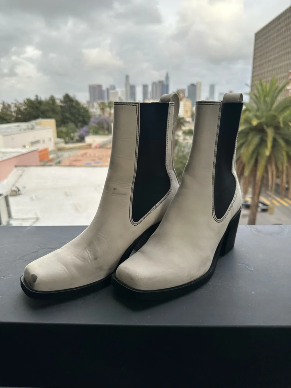 Rag & Bone Joni Chelsea Boot White Leather Square Toe Block Heel EU 38.5 / US 8 - Picture 1 of 8
